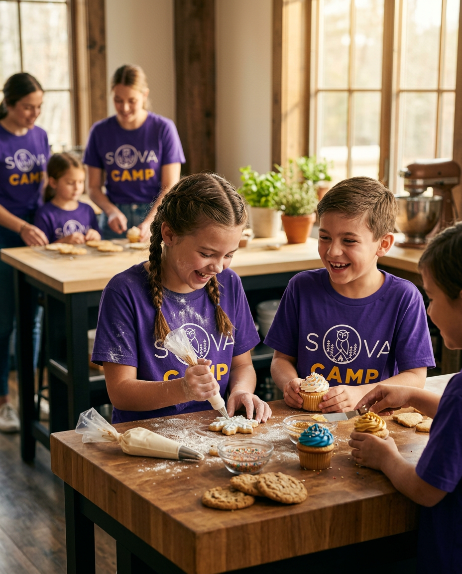 Kids during lunch at Sova Camp